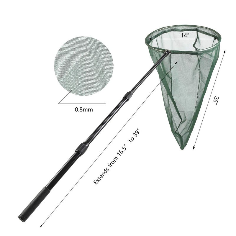 RESTCLOUD Professional Insect and Butterfly Net with 14" Stainless Ring, 26" Net Depth, Strong Aluminum Telescopic Handle Extends to 39", Full Extended to 53 Inches Green - Image 2